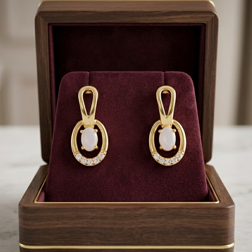 Luxury Oval Gemstone Drop Earrings with Crystal Halo – Available in 6 Stunning Colors | Maham's Collection