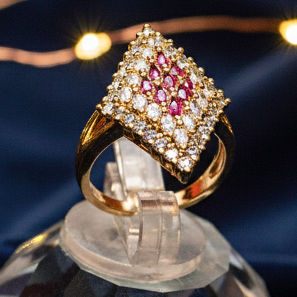 Royal Rhombus Adjustable Ring – Sparkle Edition (Blue & Ruby)