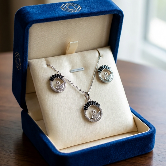 Majestic Swan Crystal Jewelry Set – Elegant Necklace & Matching Earrings (3 Colors)
