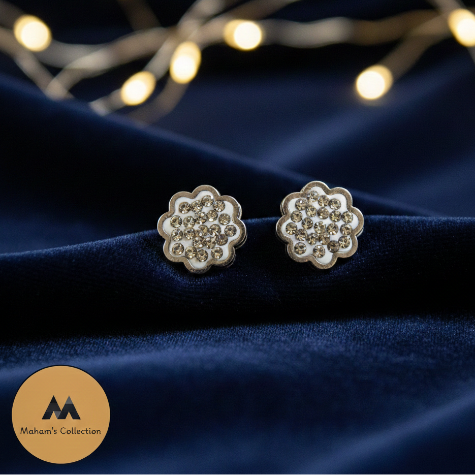 Sparkling Floral White Stone Stud Earrings