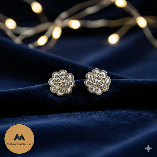 Sparkling Floral White Stone Stud Earrings