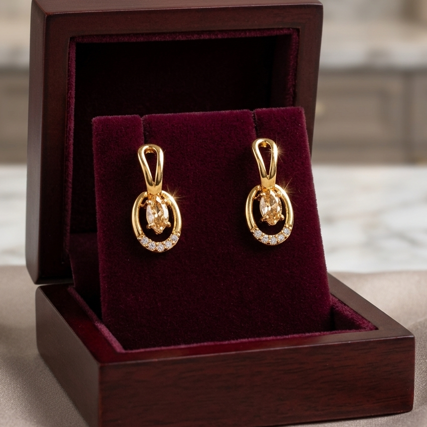 Luxury Oval Gemstone Drop Earrings with Crystal Halo – Available in 6 Stunning Colors | Maham's Collection
