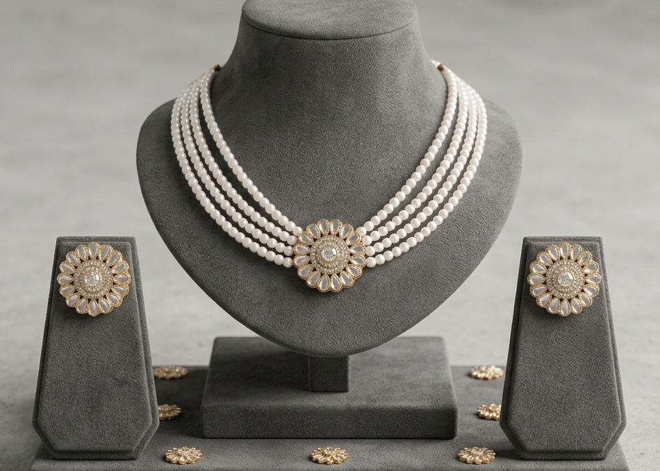 Kundan Mirror Work Choker Necklace Set with Earrings | 4 Colors