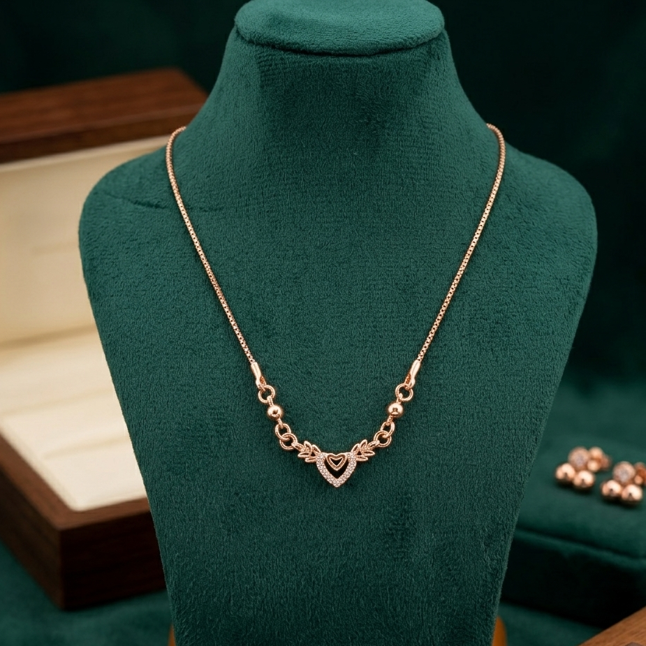Rose Gold Toned CZ Winged Heart Connector Necklace