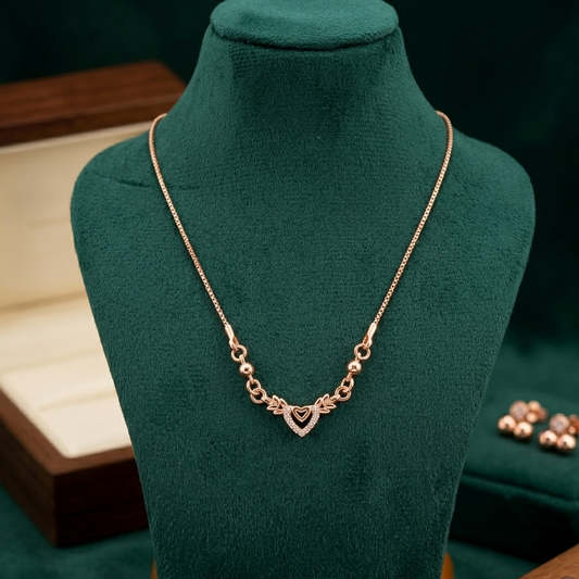 Rose Gold Toned CZ Winged Heart Connector Necklace