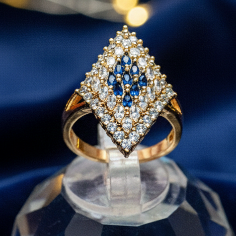 Royal Rhombus Adjustable Ring – Sparkle Edition (Blue & Ruby)