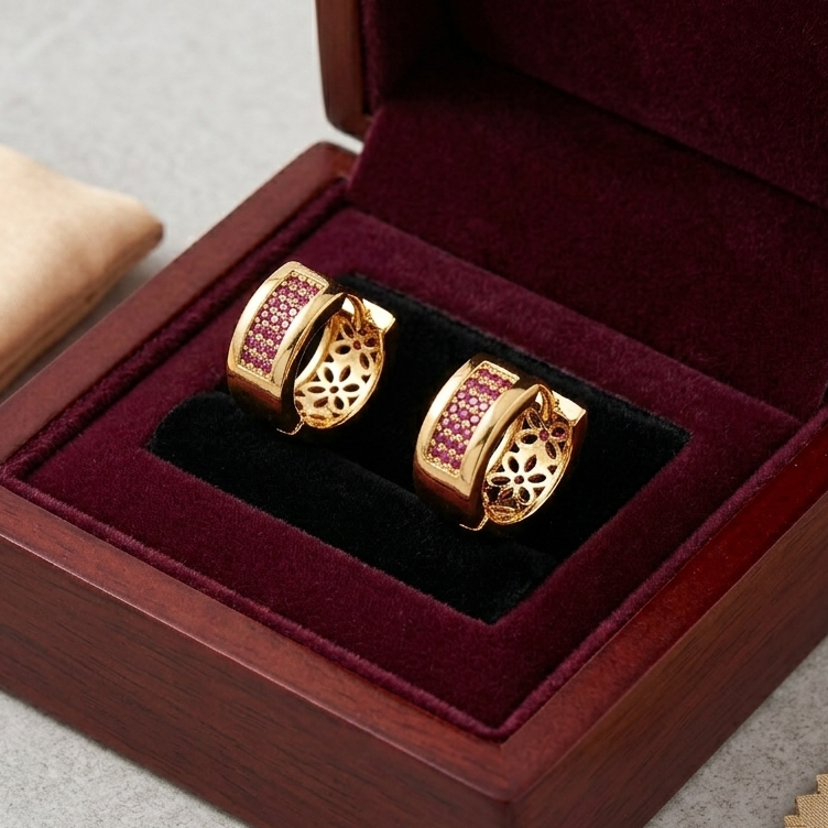 Luxury Pavé Crystal Huggie Hoop Earrings | 18K Gold Plated Cut-Out Hoops