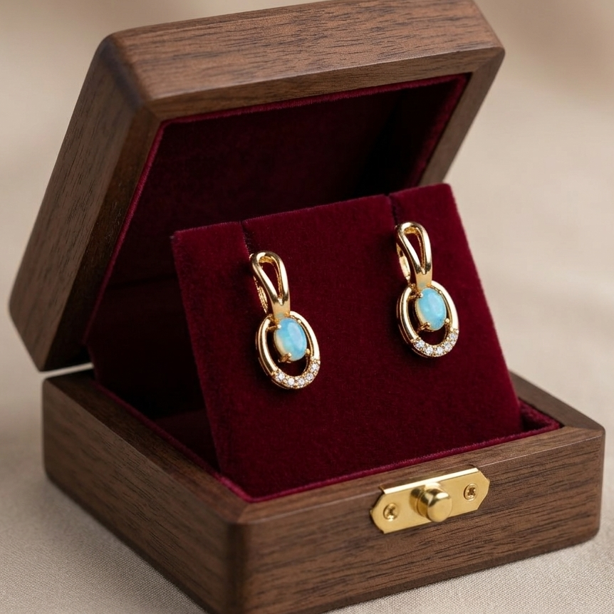 Luxury Oval Gemstone Drop Earrings with Crystal Halo – Available in 6 Stunning Colors | Maham's Collection