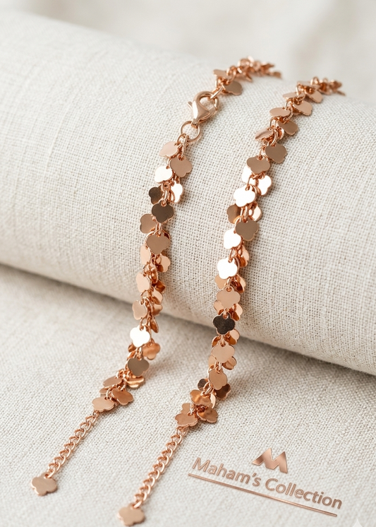 Shimmering Copper-Tone Leaf Dangle Anklets (Pair) - Free Size