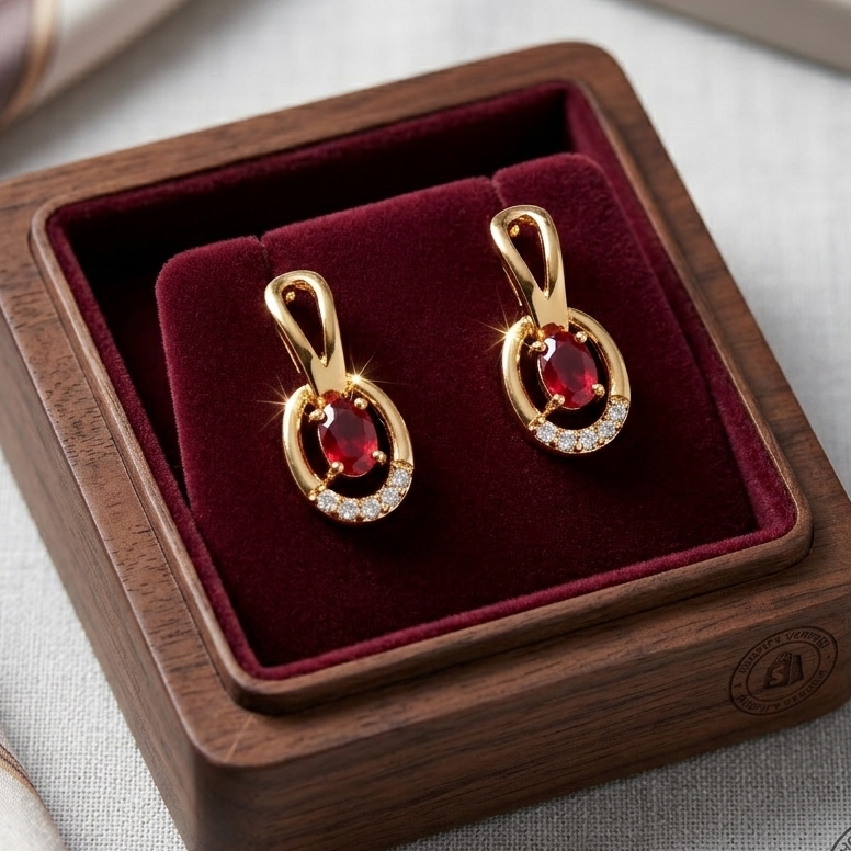 Luxury Oval Gemstone Drop Earrings with Crystal Halo – Available in 6 Stunning Colors | Maham's Collection