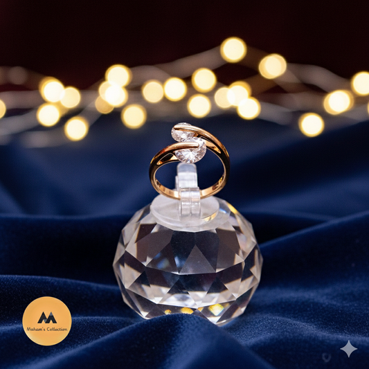 Two Stone Gold Wrap Ring for Women - Adjustable Solitaire Crystal Ring - Maham's Collection