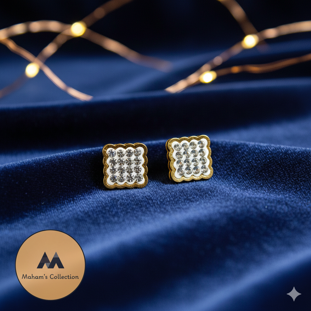 Elegant Geometric White Stone Stud Earrings