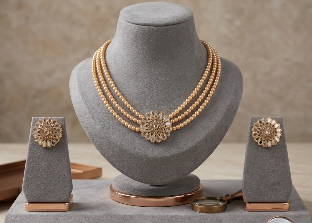 Kundan Mirror Work Choker Necklace Set with Earrings | 4 Colors