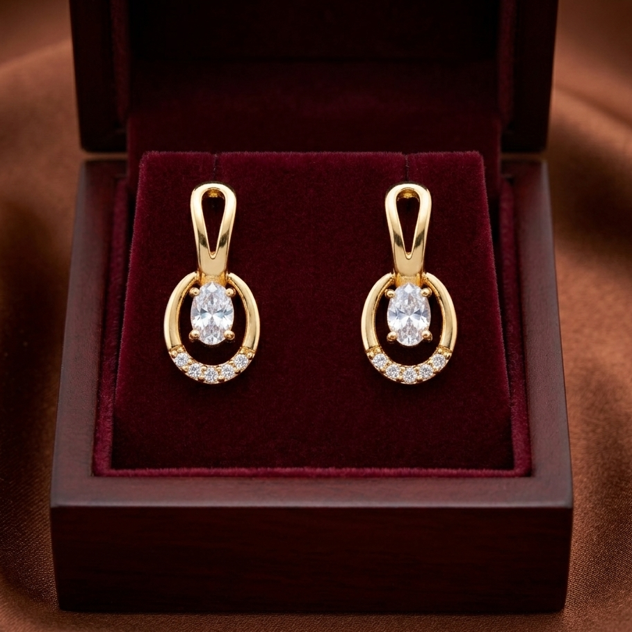 Luxury Oval Gemstone Drop Earrings with Crystal Halo – Available in 6 Stunning Colors | Maham's Collection