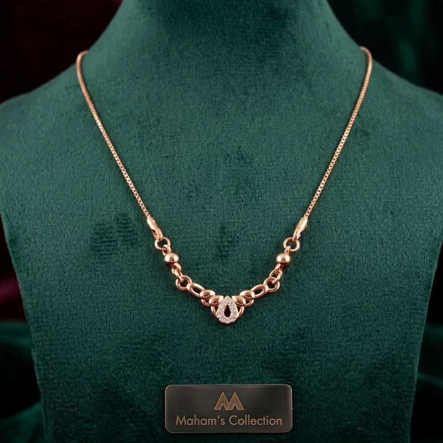 Rose Gold Toned CZ Stone Knot Pendant Necklace