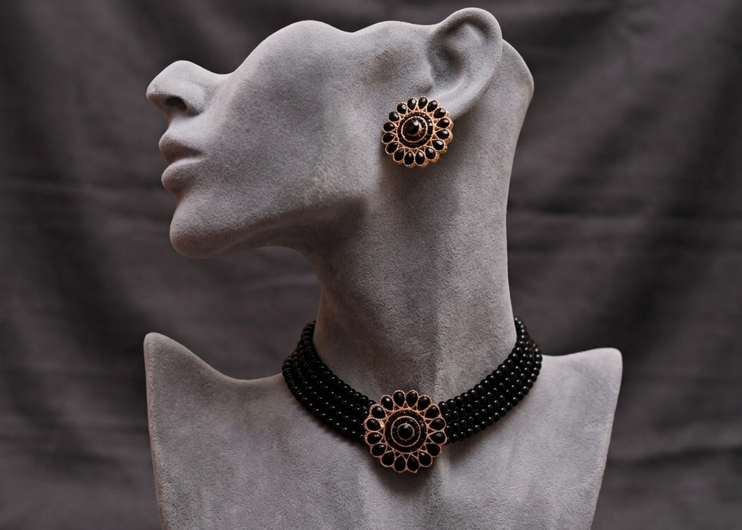 Kundan Mirror Work Choker Necklace Set with Earrings | 4 Colors