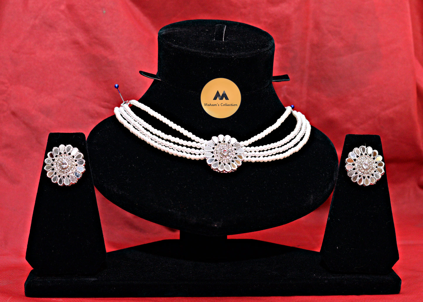 Kundan Mirror Work Choker Necklace Set with Earrings | 4 Colors