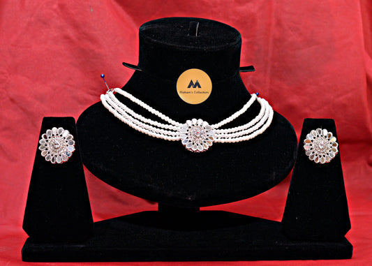 Kundan Mirror Work Choker Necklace Set with Earrings | 4 Colors