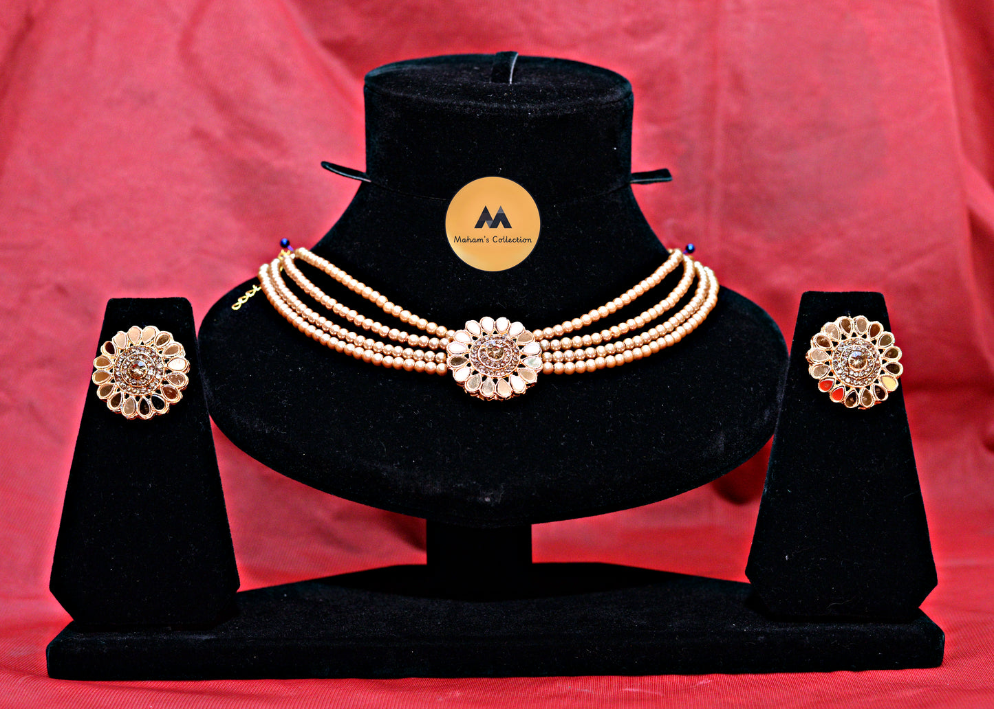 Kundan Mirror Work Choker Necklace Set with Earrings | 4 Colors