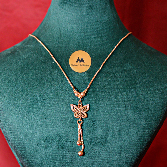 Rose Gold Toned Filigree Butterfly Pendant Tassel Necklace