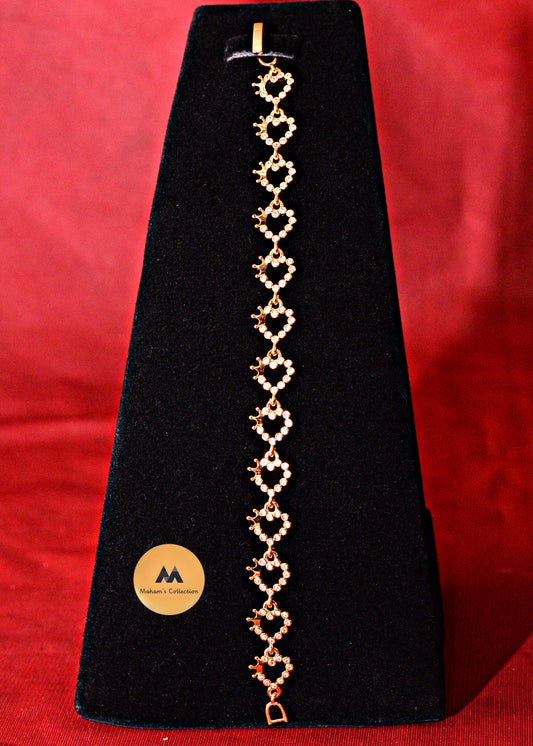 Dazzling Pave Heart Chain Bracelet for Women - Gold Tone, Free Size