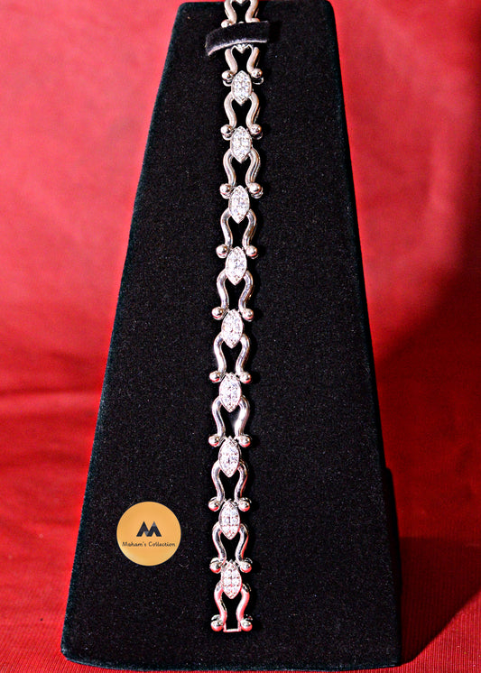 Elegant Marquise Link Tennis Bracelet for Women - Silver Tone, Free Size