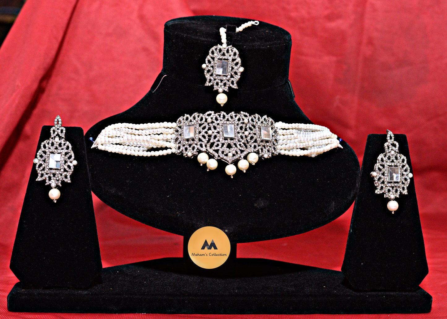 Stunning Pearl & Kundan-Style Choker Set - Available in Royal Blue & Crystal
