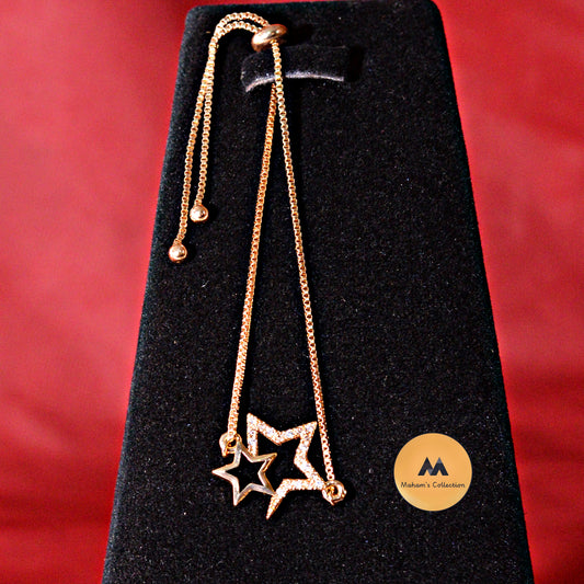 Dazzling Interlocking Star Bolo Bracelet - Adjustable Gold Tone, Free Size
