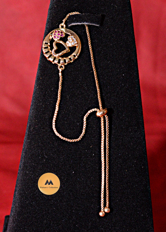 Rose Gold Interlocking Hearts Slider Bracelet - Adjustable Chain for Women