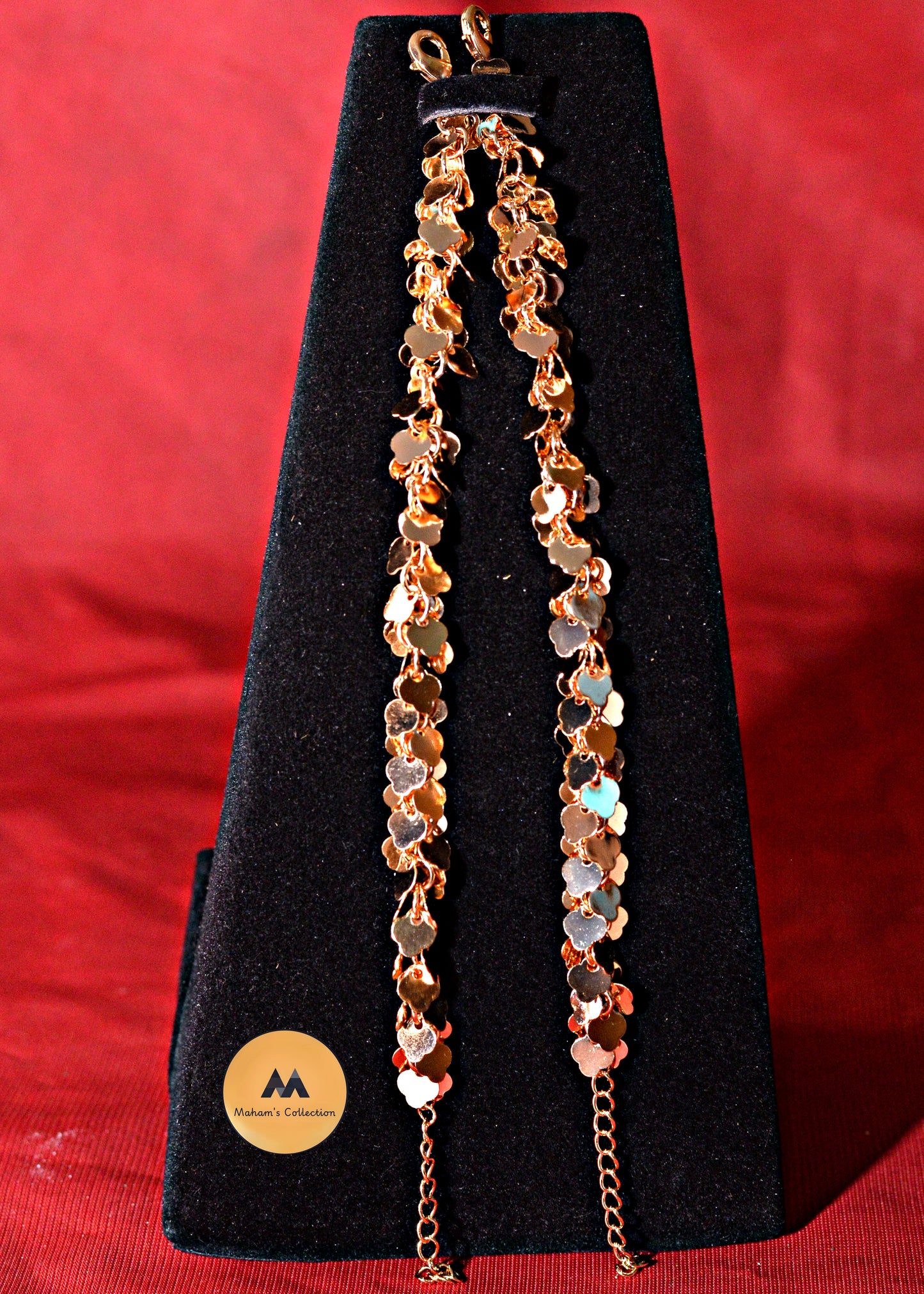 Shimmering Copper-Tone Leaf Dangle Anklets (Pair) - Free Size