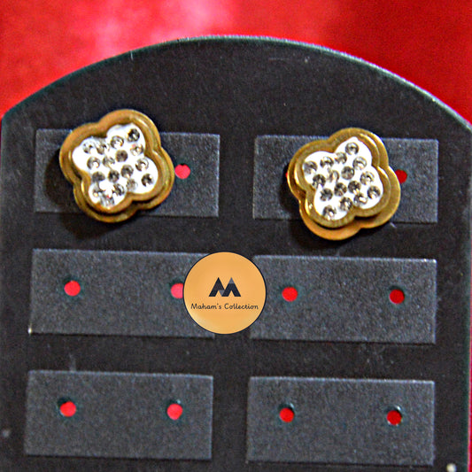 Elegant Floral Clover Stud Earrings with Sparkling White Stones