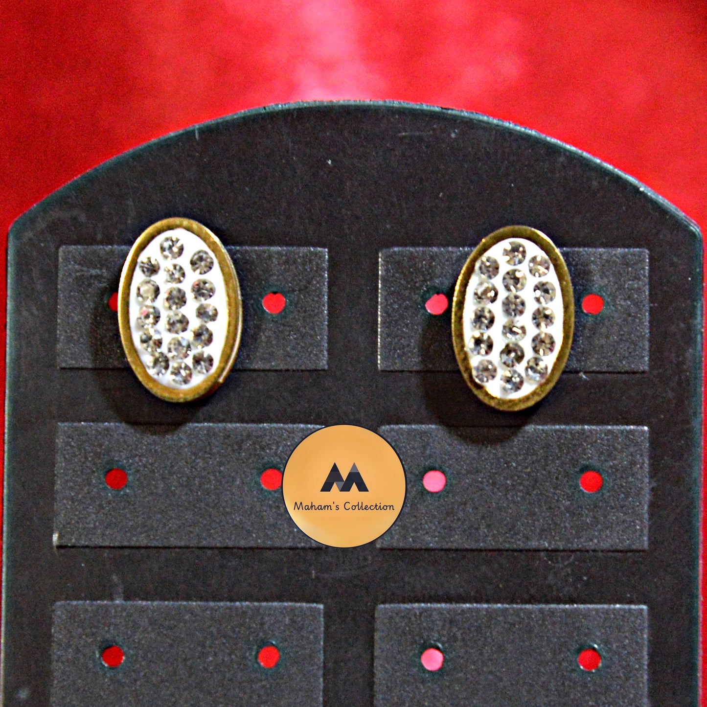 Elegant Gold-Tone Oval Tops – Sparkling Crystal Inset Studs