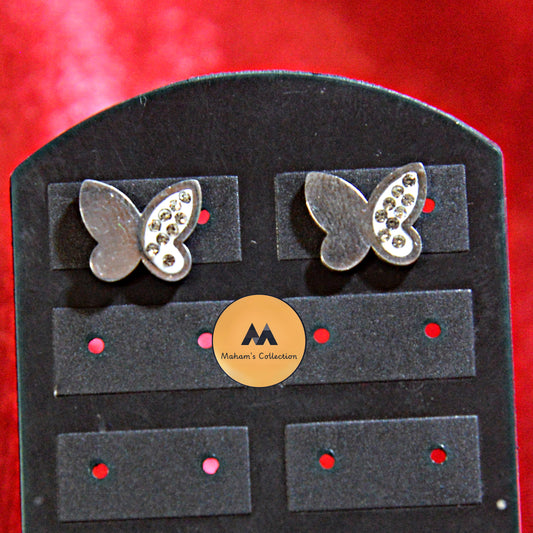Dainty Butterfly Wing Stud Earrings with Shimmering White Stones