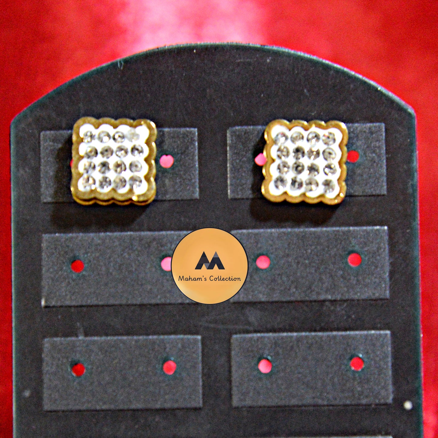 Elegant Gold-Tone Square Tops – Shimmering White Stone Studs