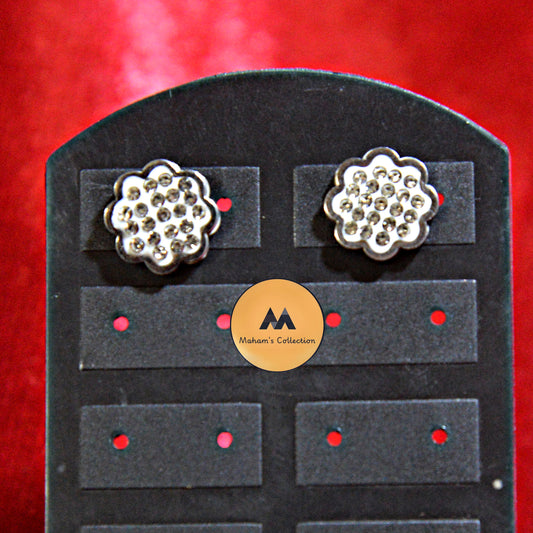 Dainty Floral Scalloped Stud Earrings with Sparkling White Stones