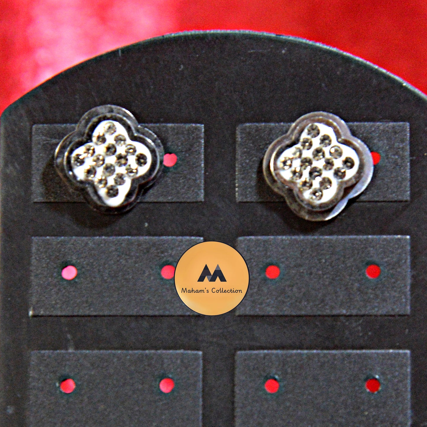 Elegant Floral Clover Stud Earrings with Sparkling White Stones